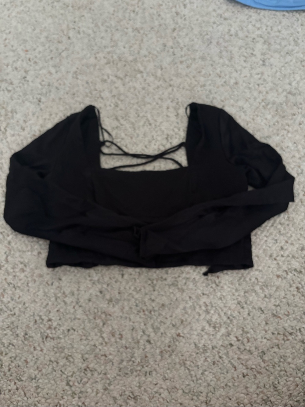 Zara Black Long-Sleeve Square Neck Crop Top with Back Straps